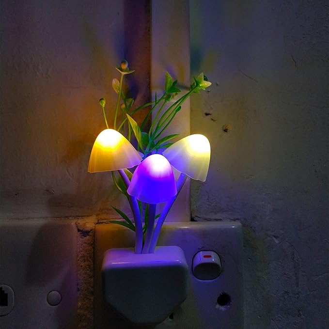 AUSAYE Sensor Night Light Plug in Mushroom Light LED Color Changing Nightlights for Kids, Adults, Bedroom, Bathroom,Hallway, Stairs, Kitchen Pack of 6