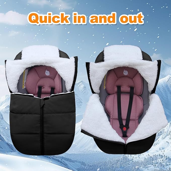 Fairy Baby Winter Car Seat Cover for Babies Carseat– Waterproof, Warm Car Seat Cover Baby – Universal Winter Cover for Back Seat, Infant Car Seat & Baby Carseat（Black）