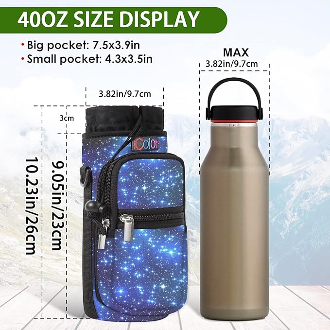 icolor Water Bottle Carrier Bag with Strap 25/32/40 oz Crossbody Bottle Holder with Phone Pocket Sling Sleeve Insulated Neoprene Water Bottle Pouch for Walking Travelling