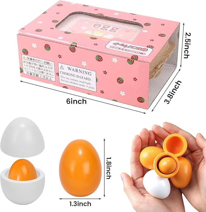 HANSGO Play Food Sets for Kids Kitchen, 6PCS Wooden Toy Food Pretend Play Egg Games for Children Cooking DIY Early Development Learning Skills