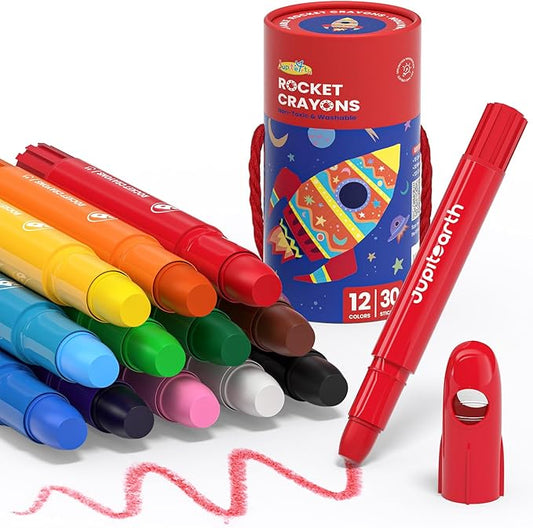 12 Colors Twist Crayons for Toddlers 1-3, Non-Toxic Washable Crayons for Ages 4-8 with Storage Bucket, Ultra-Silky and Easy to Hold Art Supplies, Ideal Coloring Gift for Boys and Girls