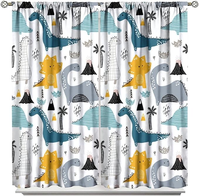 Kids Dinosaur Curtains for Boys Girls Bedroom Decor Cartoon Dino Colorful Cute Funny Wildlife Animal Printed Blackout Rod Pocket Window Drapes for Baby Nursery Playroom Living Room W26xL84in 2 Panels