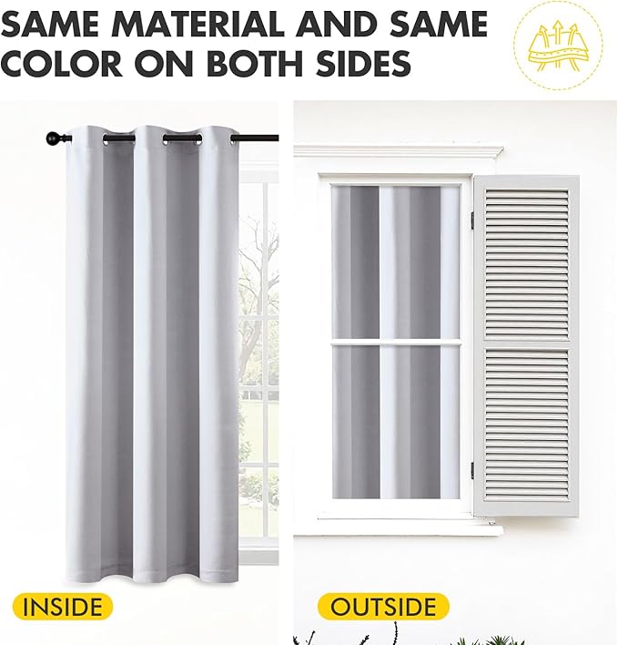 MIULEE Blackout Curtains for Bedroom Living Room 72 Inches Long 2 Panels, Thermal Insulated Room Darkening Drapes Solid Grommet Top Light Blocking Window Curtains W40 x L72 Inch Greyish White