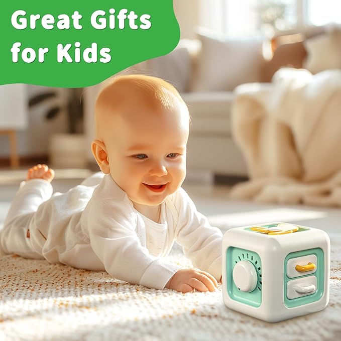 Busy Cube Toy, Sensory Toys for Toddlers 1-3, Baby Car Seat Toys 12-18 Months, Toddler Airplane Travel Toys Age 1-2, Learning Fine Motor Skills, 1st Birthday Gifts Boys Girls