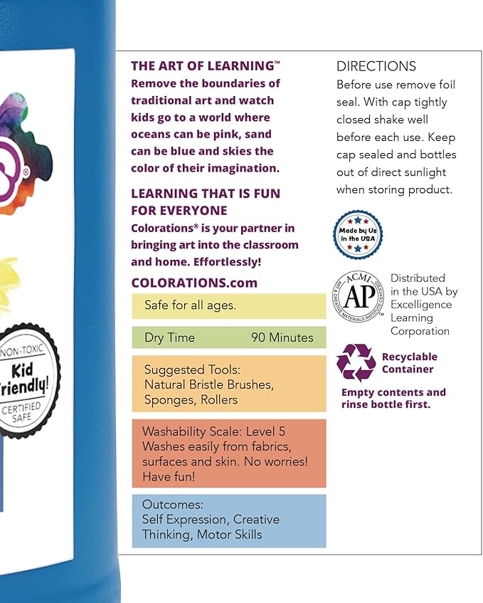 Colorations Paraben-Free Washable Tempera Paint for Kids - 1 Gallon Value Size, Vibrant Blue. Non-Toxic and Made in the USA, Classroom Must Haves, Bulk Arts and Crafts Supplies