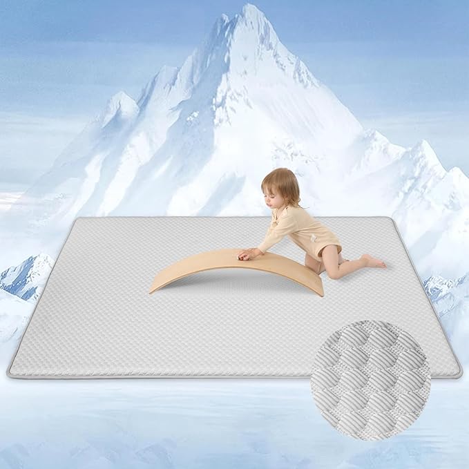 Baby Play Mat for Summer,1.3 Thick Memory Foam Cooling Floor Tummy Time Mat, Soft & Breathable, Non-Slip Rectangular for Toddlers’ Playtime & Rest(Grey,39"x59")