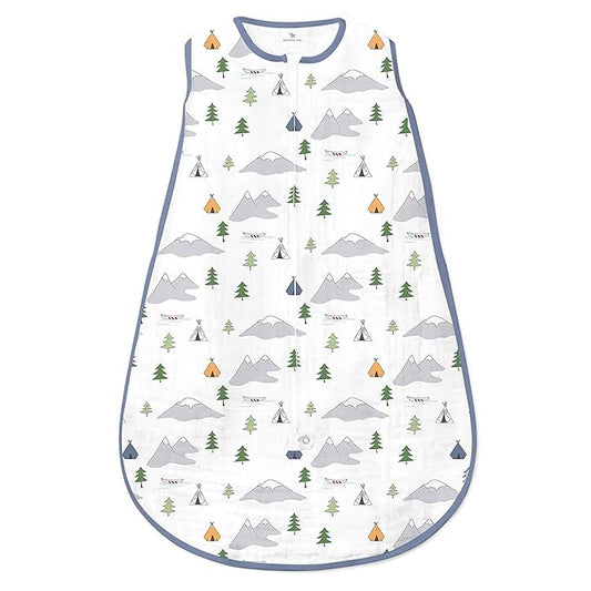 Amazing Baby Cotton Muslin Sleeping Sack, For Baby Boy or Girl, Wearable Blanket with 2-way Zipper, Outdoor Adventure, Denim, Medium (6-12 Month)