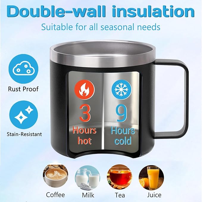 Personalized Mug Cup with Handle 12/14oz Custom Stainless Steel Mugs Customized Name Coffee Tumbler for Women Men Student Family Office Gifts, Text