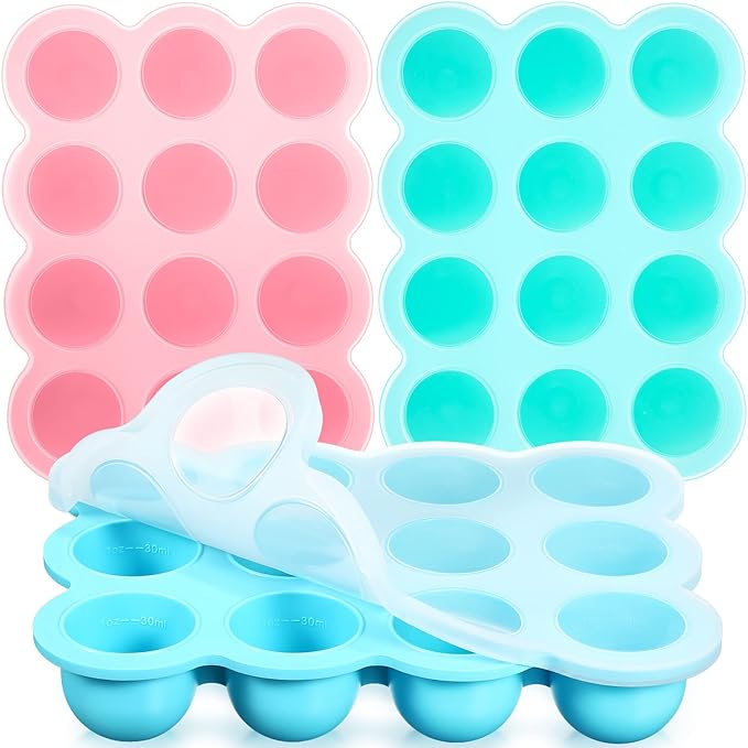 3 Pcs Baby Food Storage Container 12 Cup Silicone Baby Food Freezer Tray with Lid Stackable Reusable Silicone Freezer Tray for Food Vegetable Fruit Puree and Breast Milk(Multicolor)