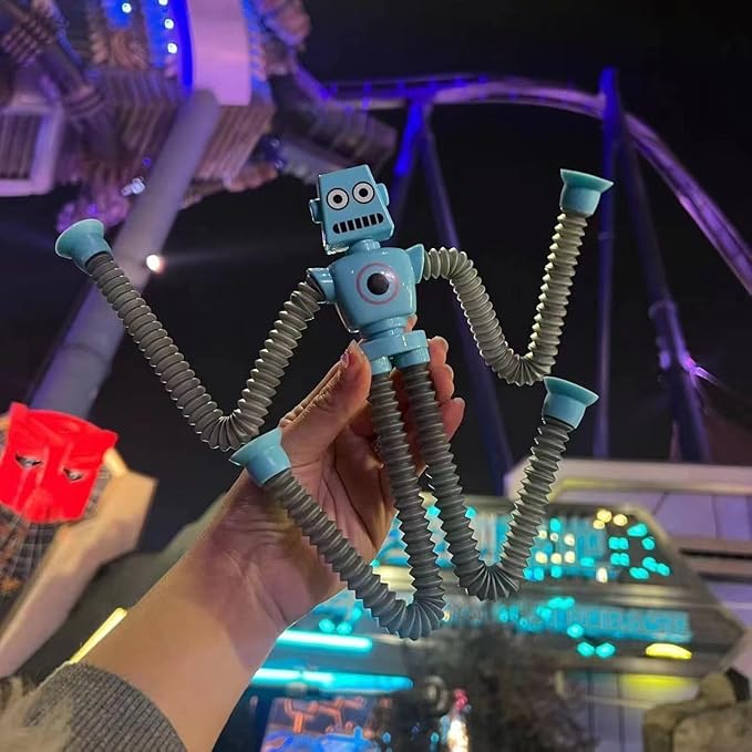 Pop Tubes LED Robot 4 Pcs Light Up Fidget Tubes Sensory Toys Robot Telescopic Suction Cup, Toddler Autism Stress Relief Stocking Stuffers Halloween Party Favors Travel Toys for Kids