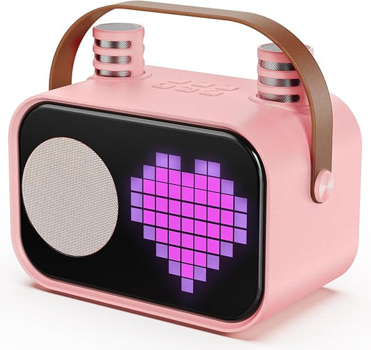 Karaoke Machine for Kids Adults, Portable Bluetooth Karaoke Speaker with 2 Wireless Microphones, Pixel Display Light, Birthday Gifts Toys for Girls & Boys Ages 3, 4, 5, 6, 7, 8, 9,10,11,12+ Years