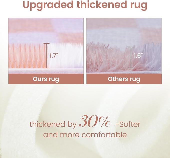Super Soft Rug for Bedroom, 3x5 Ft Pink and White Area Rug Classic Checkered Shaggy Anti-Skid High Pile Soft Fluffy Rug Fuzzy Carpet for Living Room Bedroom Kids Room Nursery, Dorm Home Decor
