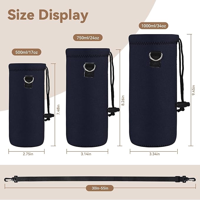 AUPET Water Bottle Sling Bag Carrier Crossbody Sleeve,Insulated Neoprene Bottle Case Holder Pouch Cover 500ML/17oz with Shoulder Strap for Walking Women Men