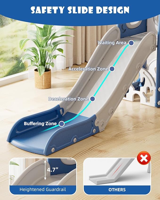 YUFU 12 in 1 Kids Slide for Toddlers, Toddler Slide Playset with Golf, Drawing Board, Climber, Basketball Hoop and Storage Space, Indoor Outdoor Toddler Playground for Kids Age 1-3 (Blue)