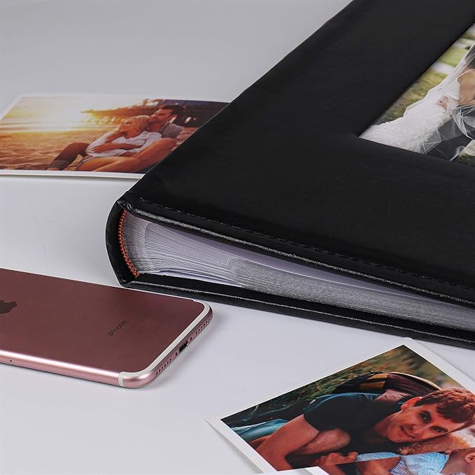 RECUTMS Photo Picture Album 4x6 300 Photos,Small Capacity Premium Leather Cover Wedding Family Photo Albums with Writing Space Holds 300 Horizontal Photos(Black)
