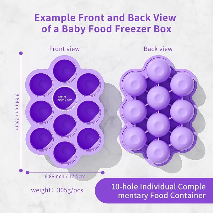 10 Cavities 2 OZ Portions Silicone Baby Food Freezer Tray with Lid,Ice Cube Trays & Molds,Baby Popsicle Mold,Egg Bite Molds,for Freezing and Baking Breast Milk,ice Cube,Egg Bites(Purple)