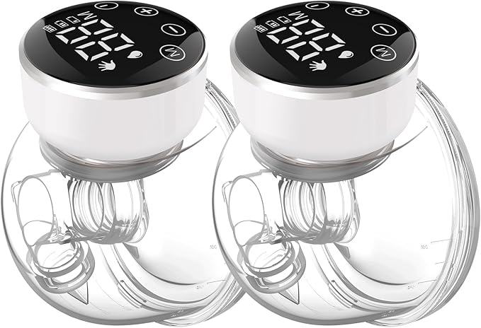 Wearable Breast Pump Hands Free of Longer Battery Life & LED Display, Portable Electric Breast Pump with 3 Modes & 9 Levels & Low Noise, 24 mm Flange, 2 Pcs White