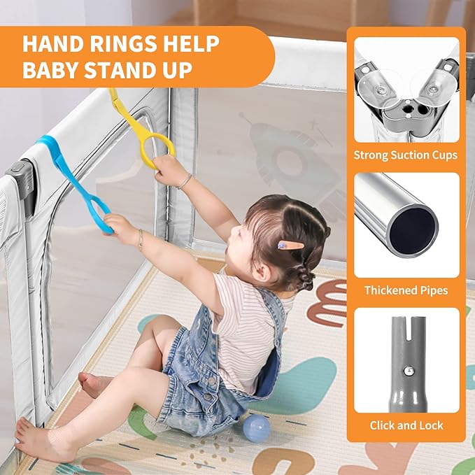 Foldable Baby Playpen, Shape & Size Adjustable Playpen for Toddler, 79x71 Large Play Pens Safety Mesh Foldable Playard for Babies, Portable Baby Fence Play Area Kids Play Pen, Grey