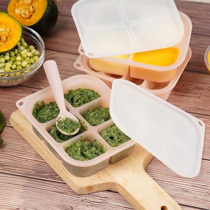 haakaa Silicone Baby Food Freezer Tray with Lid by haakaa - Perfect Storage Container for Homemade Baby Food, Vegetable & Fruit Purees, and Breast Milk, Blush