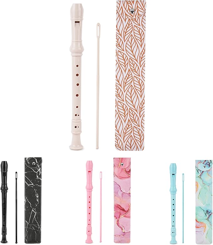 Recorder Instrument for Beginner Kids Adults,8-Hole Soprano Descant Recorder Music Flute with with Cleaning Rod & Leather Case For School Student Home Entertainment(2-Gold Leaf)
