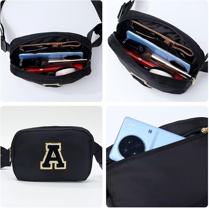 YOOLIFE Crossbody Bag Men, Initial Belt Bag Fanny Pack Crossbody Bag for Men Black Small Cross Body Bag for Men Fathers Gifts Everywhere Belt Bag Monogrammed Gifts K