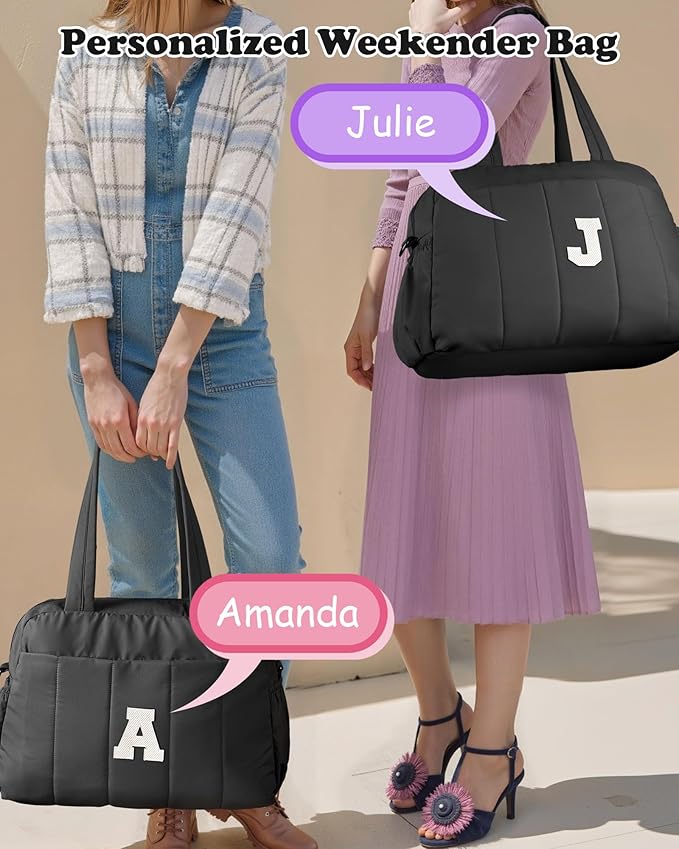 Women Duffle Bag with Initial, Personal Item Travel Bags College Gift for Women，Gym Bag with Wet Pocket，Lightweight Travel Bags Personalized Tote with Makeup Pouch