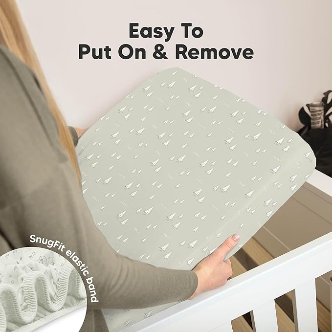 KeaBabies 2-Pack Organic Crib Sheets for Boys, Girls - 52x28 Fitted Crib Mattress Sheet Neutral, Breathable Jersey Cotton Cover for Baby Bed, Toddler Mattress, Soft & Cute Prints (Lune Mystic)