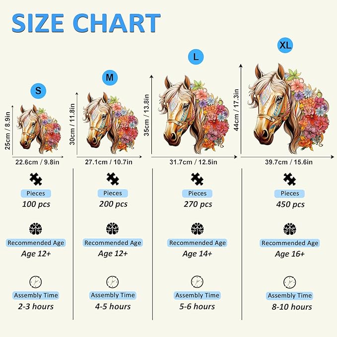 Wooden Puzzles for Adults, Wooden Horse Puzzles, 270 Pieces Puzzles for Adults, Birthday Gifts for Puzzle Lover, Family Puzzle Game (L-13.4 * 13in)