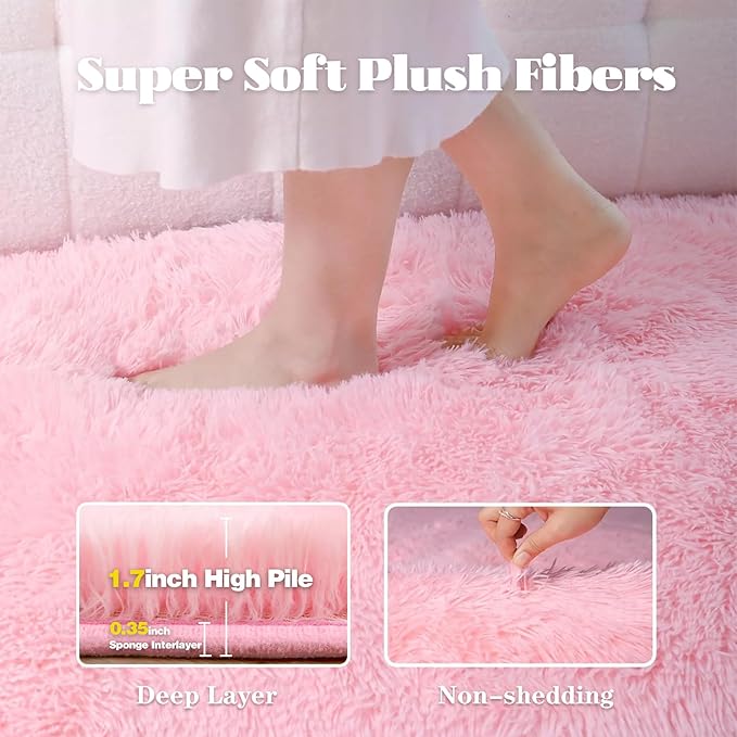 4x6 Area Rug for Living Room: Fluffy Shag Soft Washable Rugs Fuzzy Plush Indoor Carpet for Bedroom Nursery Playroom Dorm Kids Girls Boys Room (Pink, 4'x6')