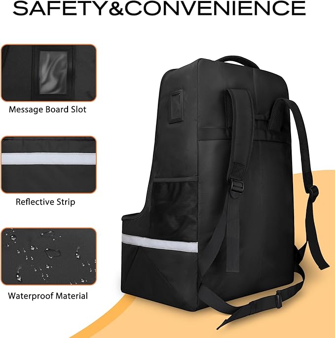 Car Seat Travel Bag for Airplane,Infant Seat Travel Bag with Shoulder Strap,Padded Car Seats Backpack with Reflective Stripes,Large Carseat Carrier Bag Travel Car Seat Cover, Black
