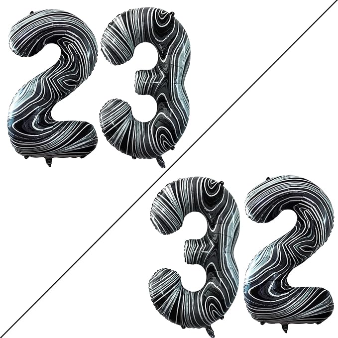 GOER Number 23 Balloons for 23rd Birthday Party Decorations,42 Inch Jumbo Foil Helium 32 Balloons for 32nd Birthday Party Decoration (Marble Black)