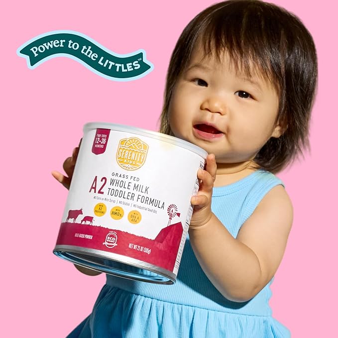 Serenity Kids Organic Toddler Formula Powder - Grass Fed A2 Whole Milk Powder - Prebiotics & DHA for Growth - Clean Label Project Purity Award Certified - 21 Oz, 6 Pack