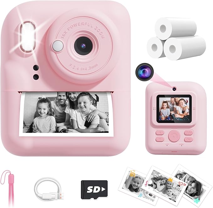 JOYJAM Kids Camera Instant Print, Upgrade Dual-Lens Selfie Digital Camera for Kids, HD 1080P, Christmas Birthday Gifts Toys for Girls Age 3-12, Toddler Portable Toy with SD Card 3 Rolls Print Paper