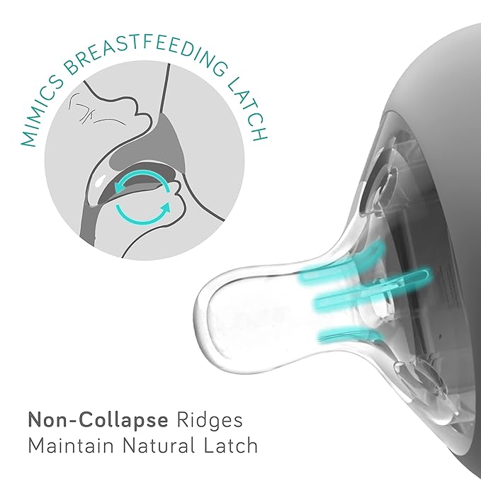 Nanobebe Flexy Silicone Baby Bottle, Anti-Colic, Natural Feel, Non-Collapsing Nipple, Non-Tip Stable Base, Easy to Clean 4-Pack, Grey/Teal, 5 oz