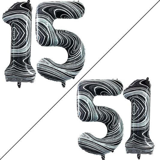 GOER Number 15 Balloons for 15th Birthday Sweet 15 Party Decorations,42 Inch Jumbo Foil Helium 51 Balloons for 51st Birthday Party Decoration (Marble Black)