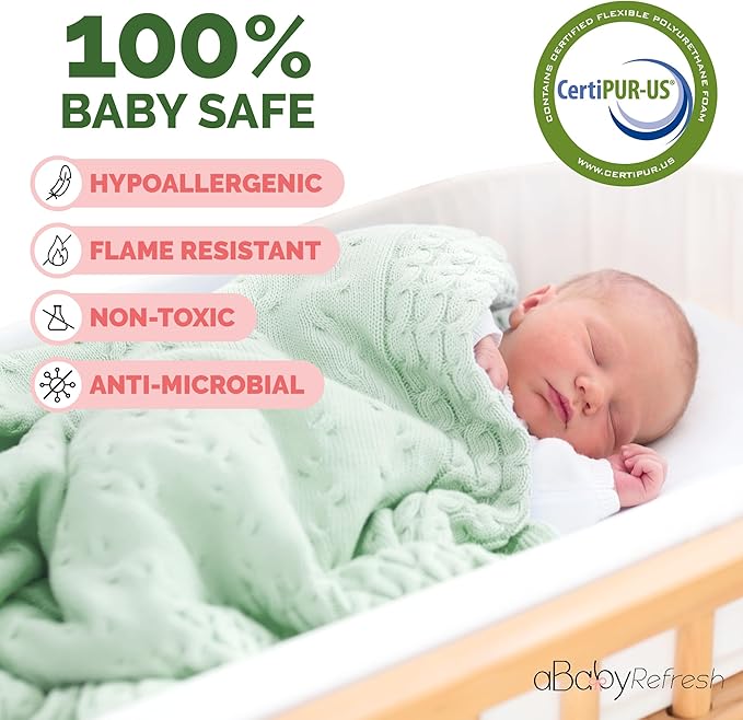 Cradle Baby Mattress and Bassinet Mattress 18x34 – 2-Inch Firm Foam Baby Bed with Waterproof Vinyl Cover – Non-Toxic Hypoallergenic Cushion Pad Replacement for Infant Bed (Multiple Standard Sizes)