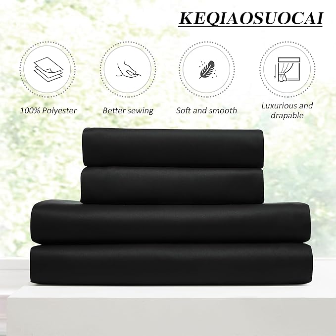 KEQIAOSUOCAI Black Curtains Blackout 108 Inches Long, Luxury Faux Silk Polyester Pinch Pleated Thermal Insulated Black Out Curtains with Hooks for Living Room Bedroom Home Office 40x108