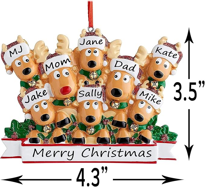 Personalized Christmas Ornaments 2025 Family of 2/3/4/5/6/7/8 Deer Christmas Ornaments Custom Name Customized Gifts for Xmas Tree,Family of 7