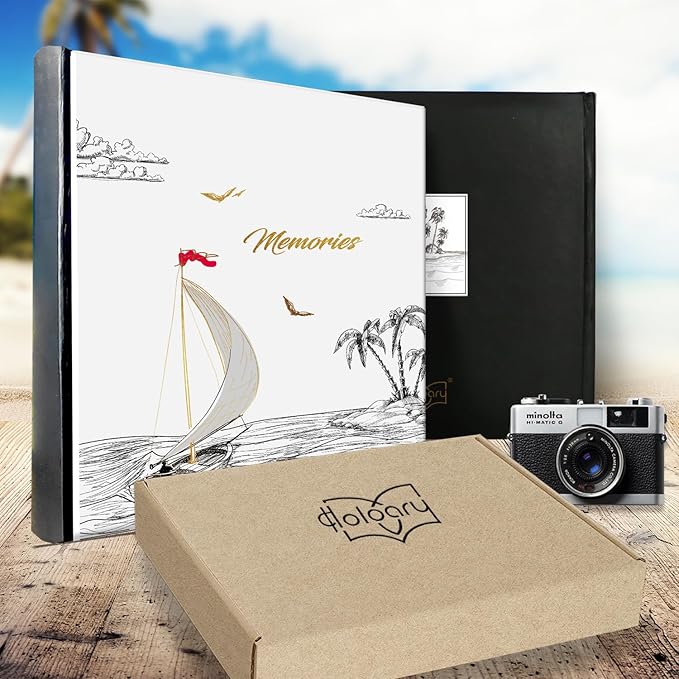 Holoary Photo Album 4x6 200 Photos Two Pictures Per Page, Memo Writing Area for Each Pocket, 200 Pockets 4”x6”, Printed Book Cover Travel Design Natural Beach Vacation Honeymoon Memories