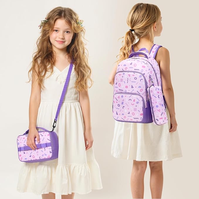 mygreen 3PCS Kids Backpack Set - Waterproof Bookbag with Lunch Box for Girls Ages 3-12, Adorable Cartoon Prints for School & Outdoor Use Pink Strawberry