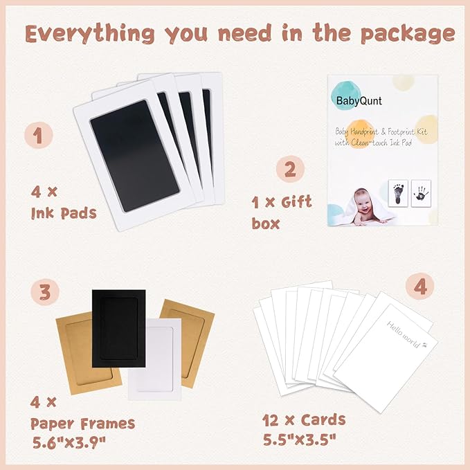 Inkless Baby Hand and Footprint Kit,Clean-Touch Ink Pad Kit,Safe No Mess Printing Infant Hand Foot Stamp,4 Pack Newborn Inkless Print Pads Best Keepsake or Gifts for Family