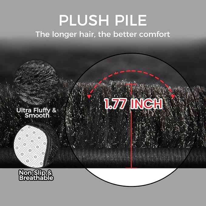 Extra Large Shag Rug, 9x12 Ultra Soft Indoor Modern Area Rugs for Living Room, Non-Skid Modern Nursery Rugs, Fluffy Carpet for Boy and Girls Room Dorm Home Decor Aesthetic, Black