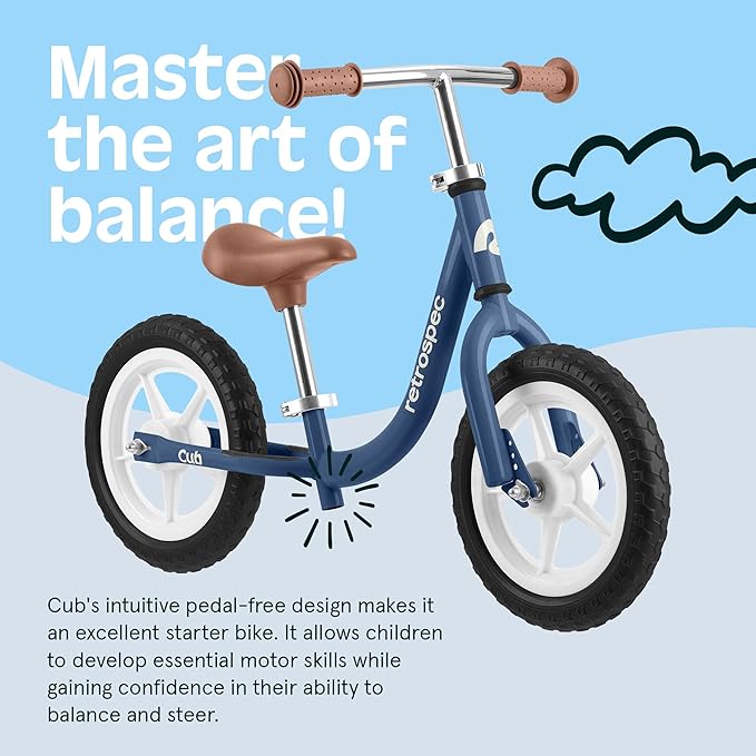 Retrospec Cub Toddler 12" Balance Bike, 18 Months - 3 Years Old, No Pedal Beginner Kids Bicycle for Girls & Boys, Flat-Free Tires, Adjustable Seat, & Durable Frame