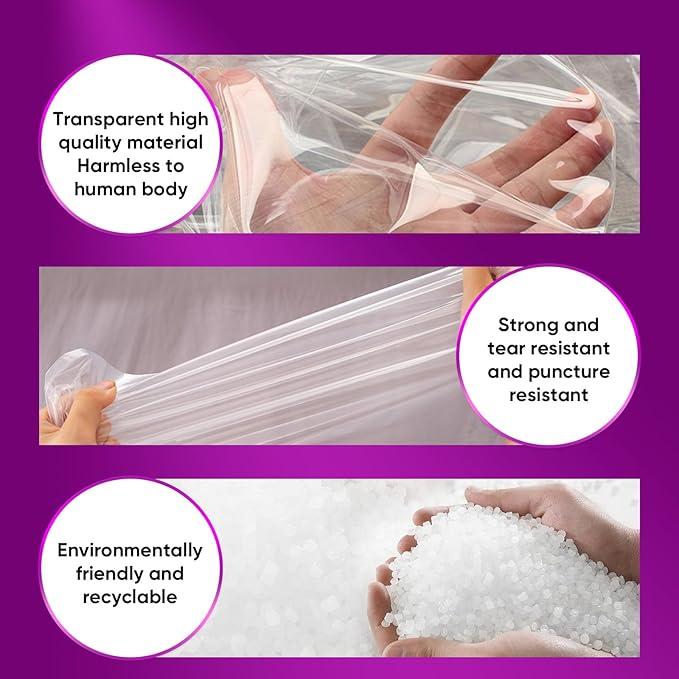 ZCHENBS® – Mattress Bags for Moving and Storage,Mattress Bag with Zippers,5 Mil Ultra-Thick Bed Bag,Waterproof,Anti-Tear,Heavy-Duty Mattress bag (Tansparent/Purple, Full/Full XL-(2 Pack))