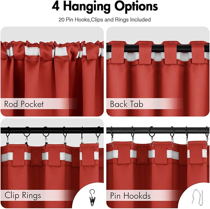ANRODUO Back Tab Blackout Curtains for Bedroom Living Room, Rod Pocket Pinch Pleated Thermal Insulated Room Darkening Curtains 96 Inches Long 2 Panels, Burnt Orange, 42 x 96 Inch