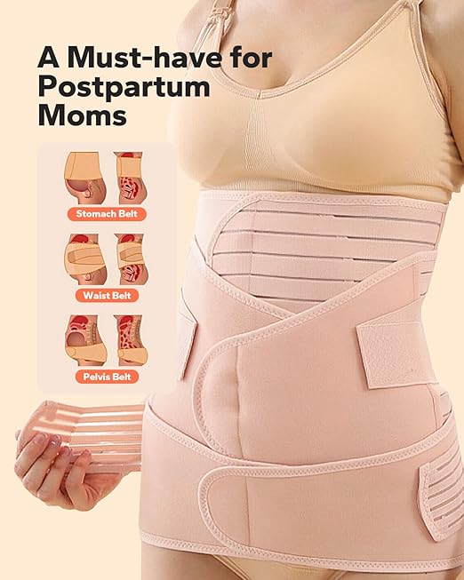 3 in 1 Postpartum Belly Band (Beige), Post Partum Waist Binder, Posture Correction Abdominal Binder, Belly Band Postpartum Belly Wrap, Postpartum Belly Wrap (For waistline 29"-37", L)