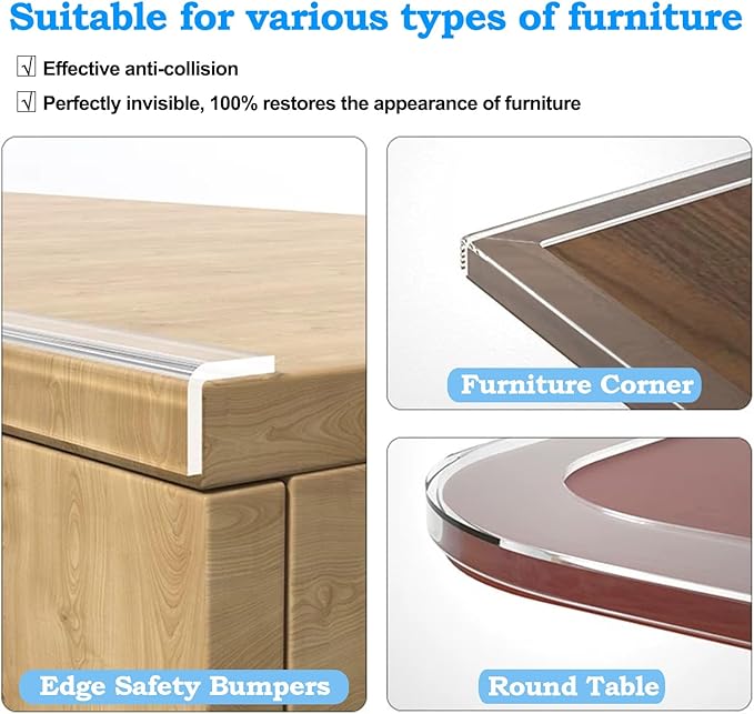 13.12 FT Edge Corner Protector Baby Proofing,Soft Clear Furniture Table Corner Guard & Edge Safety Cabinet Door Bumper,Crib Bumpers,Wall Protector(Width 2.6 in，Thickness 0.08 in)