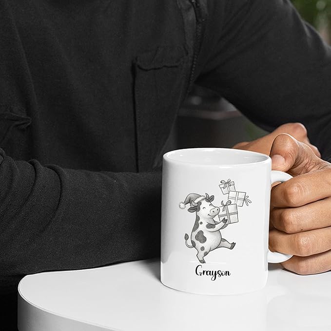 Cow Ceramic Cup 11 15Oz, Personalized Cow Coffee Mug Gift For Christmas, Unique Animal White Accent Coffee Cup, Custom Cows Lover Coffee Mug With Name, Unique Cows Teacup Gift For Kid Child Birthday