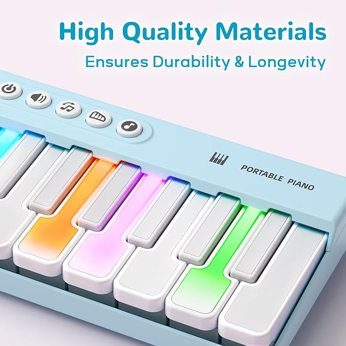 iPlay, iLearn Kids Mini Piano Toy W/Rainbow Lights, Portable Travel Piano Keyboard Toddlers Musical Instrument Learning Toys, Music Interactive Birthday Gift for 2 3 4 5 6 Year Old Boys Children