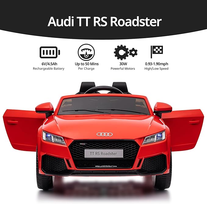 Kids Electric Car, Licensed Audi 6V Kids Ride on Toy Car for Toddlers with Remote - Red